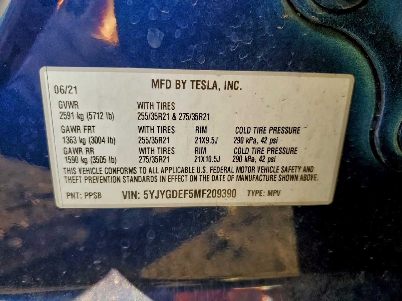2021 Model y VIN 5YJYGDEF5MF209390 photo 12