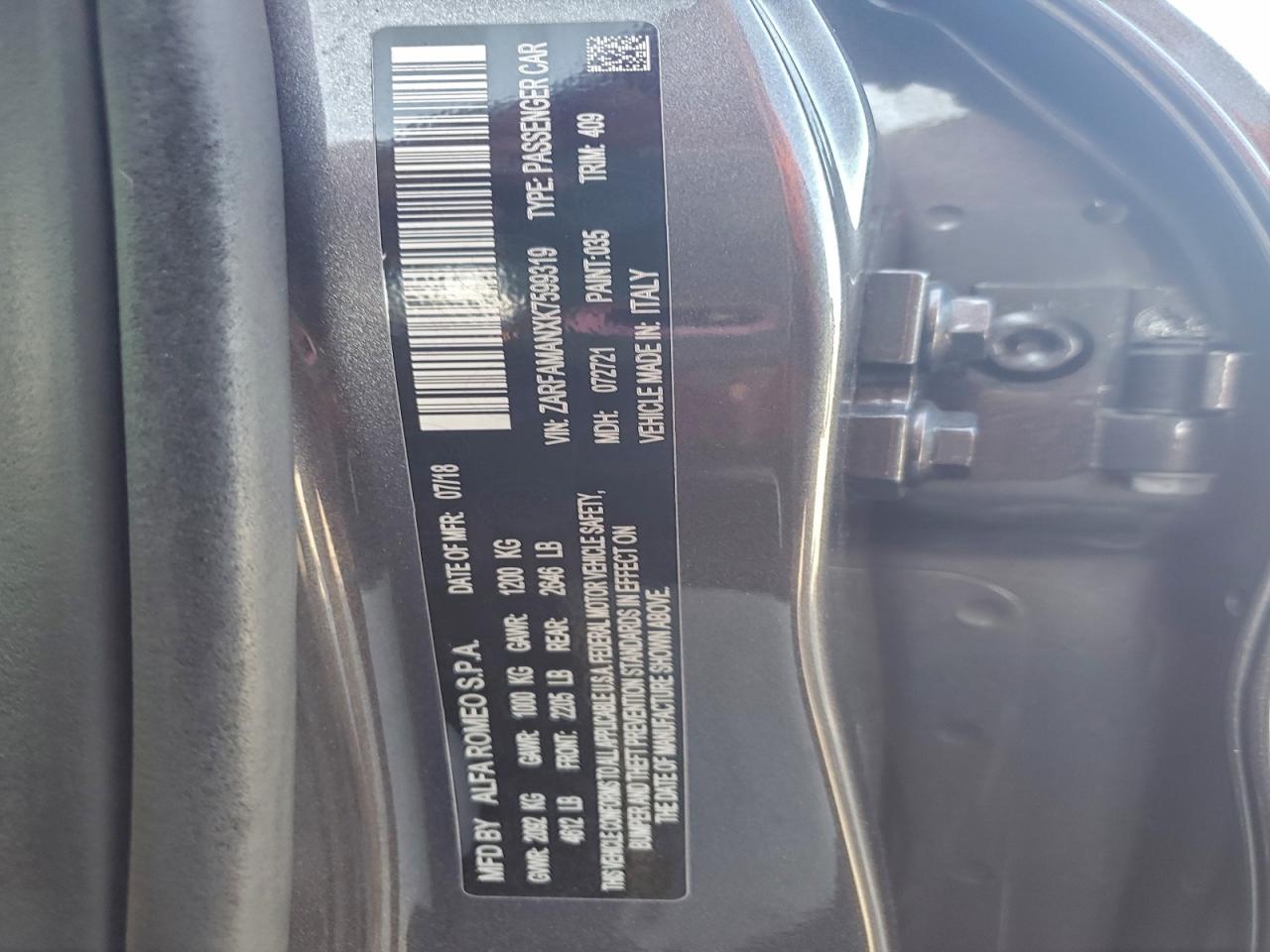 2019 Alfa Giulia VIN ZARFAMANXK7599319 photo 12