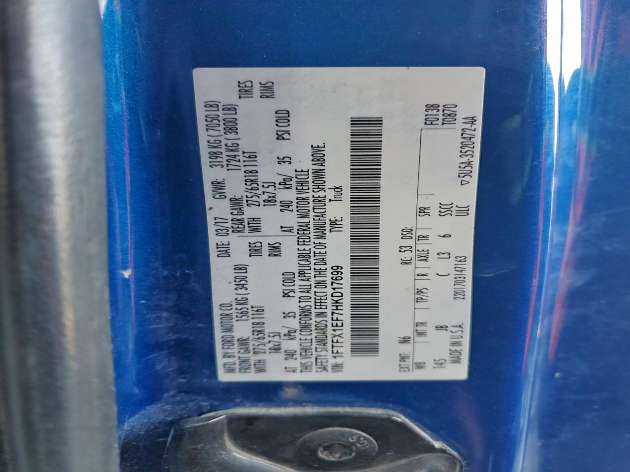 2017 Ford F-150 VIN 1FTFX1EF7HKD17699 photo 12