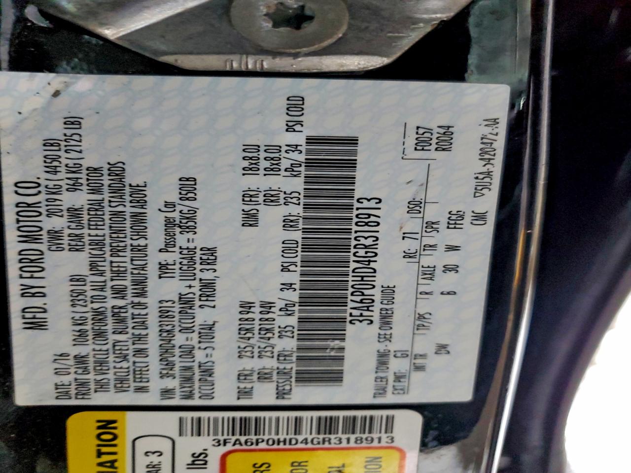 2016 Ford All models VIN 3FA6P0HD4GR318913 photo 12