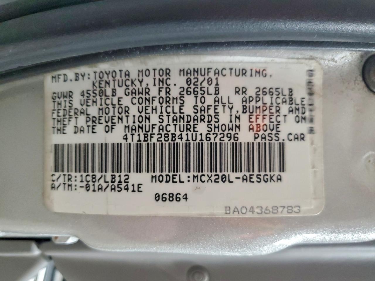 2001 Toyota Avalon VIN 4T1BF28B41U167296 photo 12