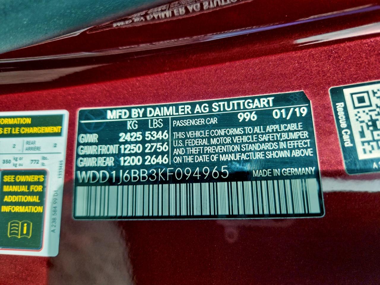 2019 Mercedes E-class VIN WDD1J6BB3KF094965 photo 12