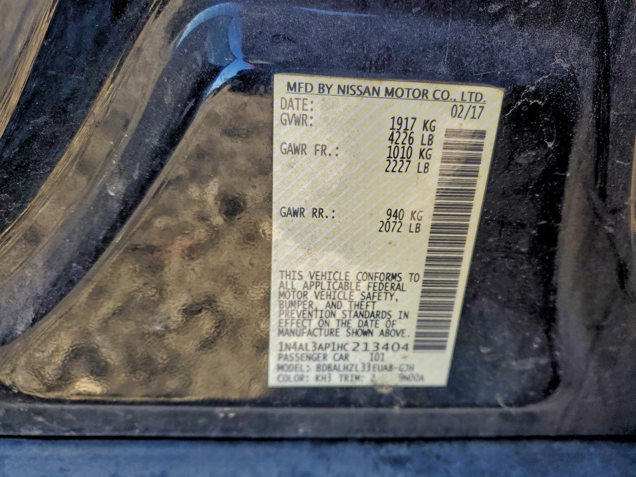 2017 Niss Altima VIN 1N4AL3AP1HC213404 photo 12