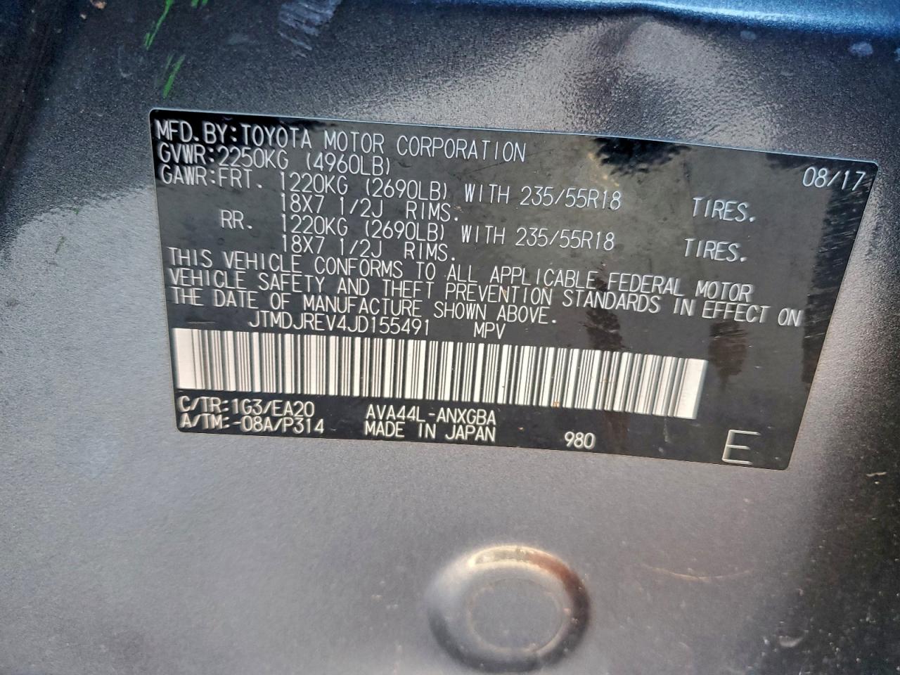 2018 Toyota Rav4 VIN JTMDJREV4JD155491 photo 12