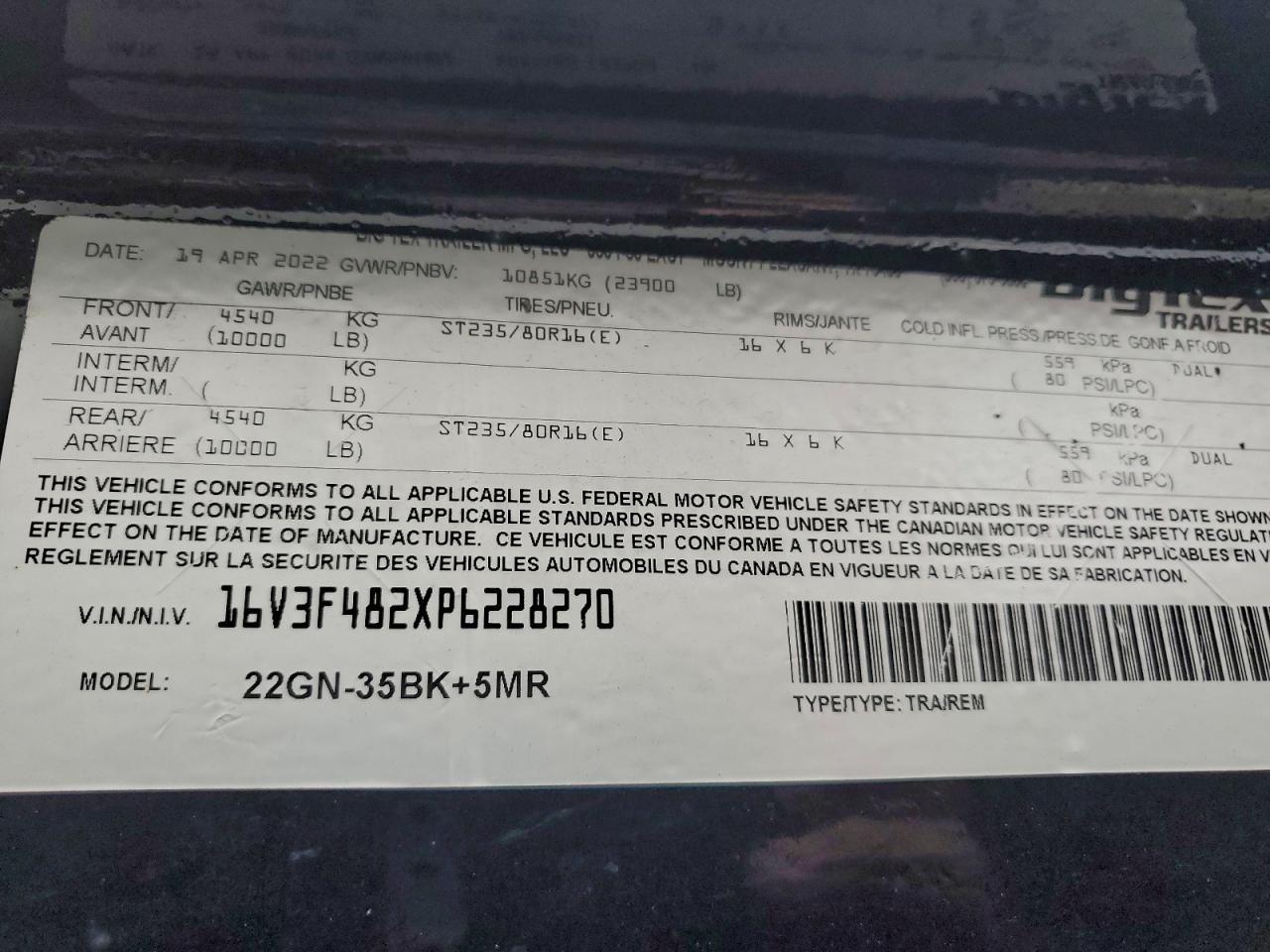 2022 BIG All models VIN 16V3F482XP6228270 photo 10