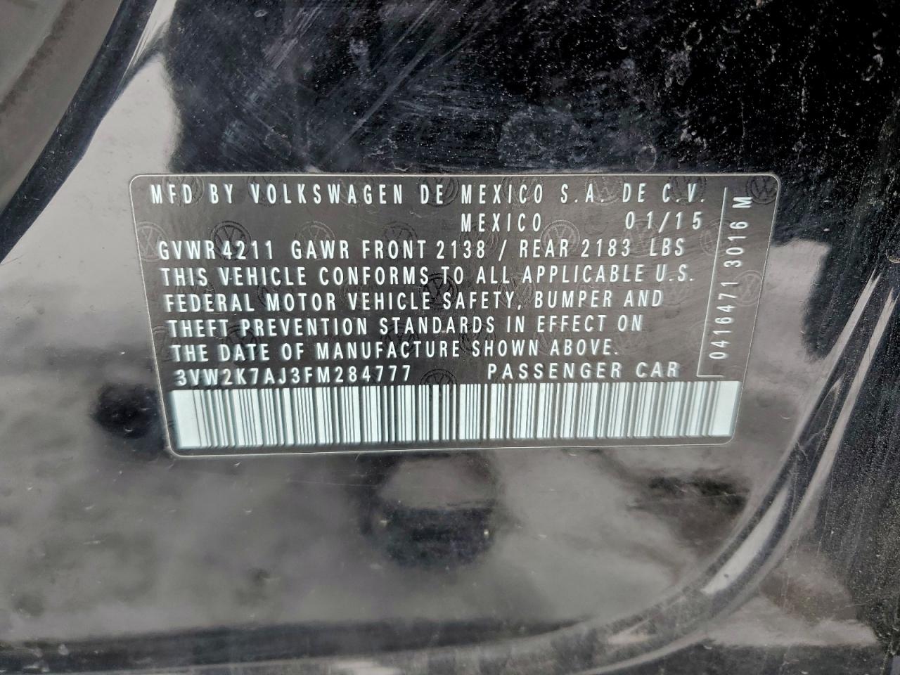 2015 Volkswagen Jetta VIN 3VW2K7AJ3FM284777 photo 12