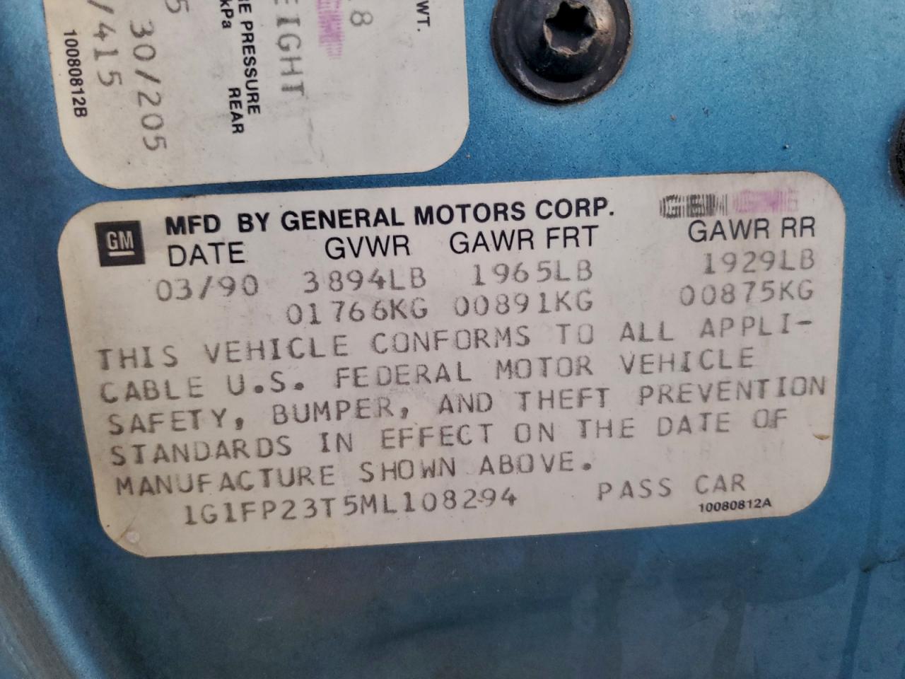 1991 CHEV Camaro VIN 1G1FP23T5ML108294 photo 12