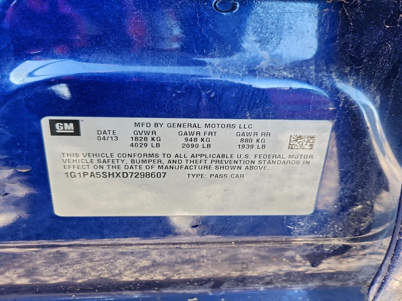 2013 Chev Cruze VIN 1G1PA5SHXD7298607 photo 12