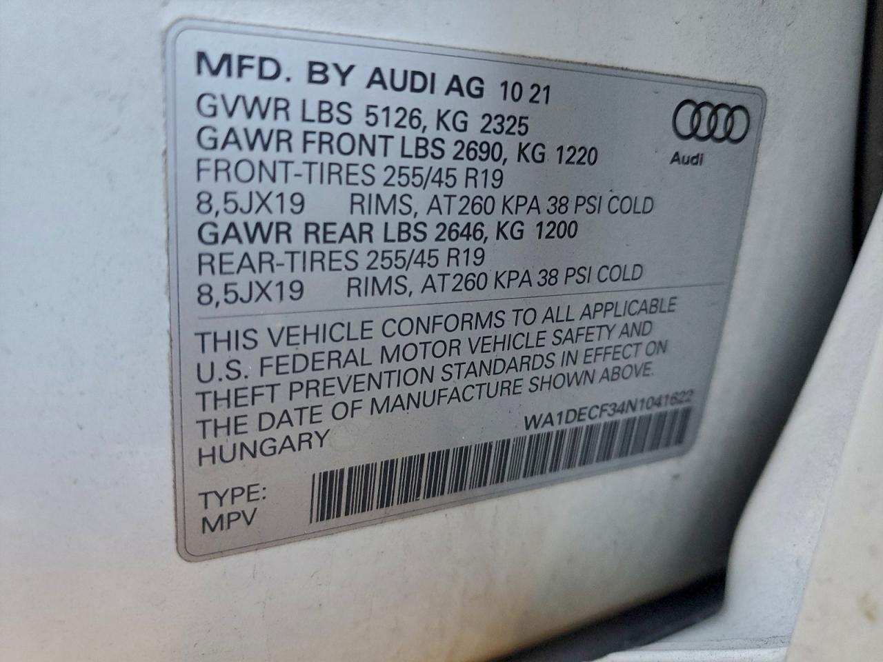 2022 Audi Q3 VIN WA1DECF34N1041622 photo 12