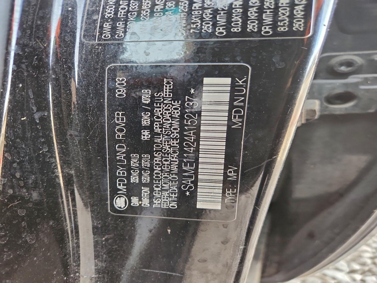 2004 Land Rangerover VIN SALME11424A152137 photo 12