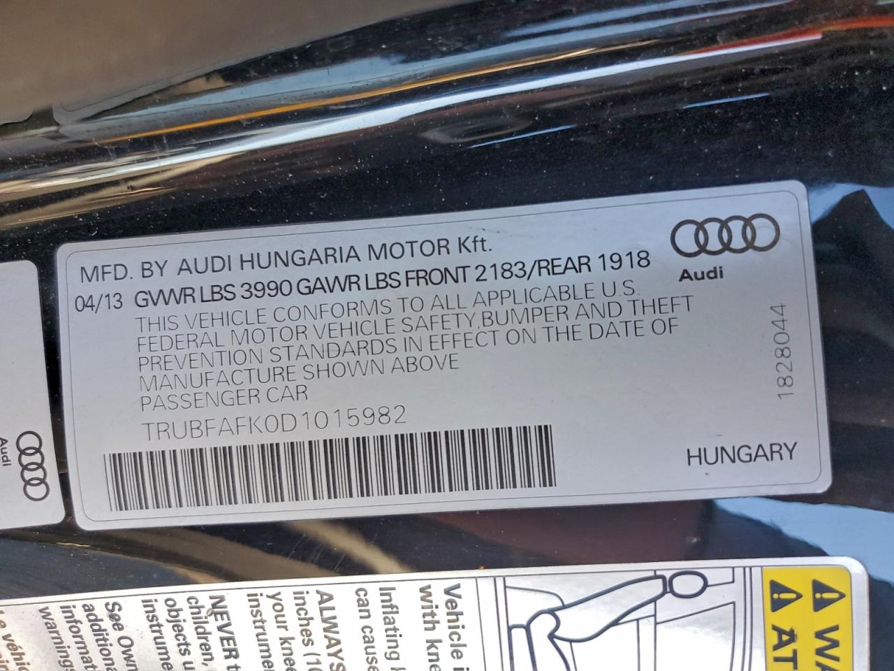2013 AUDI Tt VIN TRUBFAFK0D1015982 photo 12