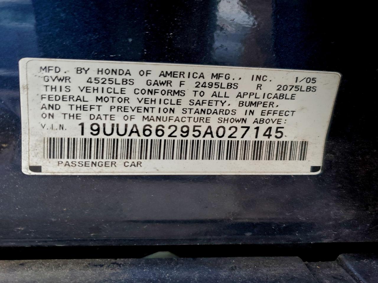 2005 Acura Tl VIN 19UUA66295A027145 photo 12